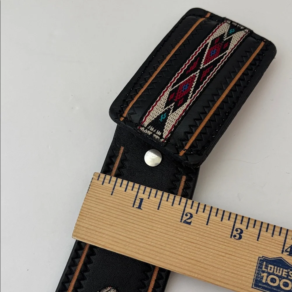 Vintage Orona Aztec Southwestern Black Leather‎ Handcrafted Belt Mens Size 34